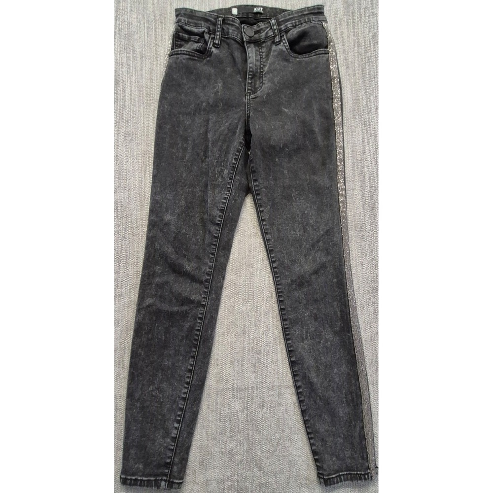 Kut From the Kloth women's black denim jeans sz 0 rhinestones details stretch